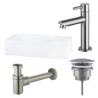 Fortifura Fuente fonteinset - 36x18.5x9cm - 1 kraangat - rechts - solid surface - fonteinkraan RVS geborsteld - mat wit SW696237/SW696217/SW705498 - thumbnail