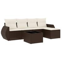 6-delige Loungeset met kussens poly rattan bruin - thumbnail
