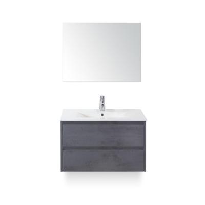 Dante Badmeubelset 80 cm - Beton Antraciet - Keramische Wastafel Wit Enjoy - met Spiegel