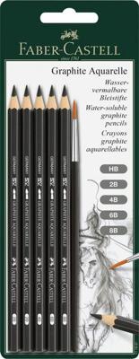Faber Castell FC-117897 Aquarelpotlood Faber-Castell Graphite Blister 5 Stuks + Penseel Faber Castell FC-117897 Aquarelpotlood Faber-Castell Graphite Blister 5 Stuks + Penseel