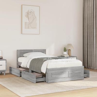 Bedframe met hoofdeinde bewerkt hout betongrijs 90x200 cm