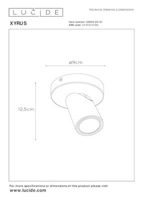 Lucide XYRUS - Plafondspot - Ø 9 cm - LED Dim to warm - GU10 - 1x5W 2200K/3000K - Wit Lucide XYRUS - Plafondspot - Ø 9 cm - LED Dim to warm - GU10 - 1x5W 2200K/3000K - Wit