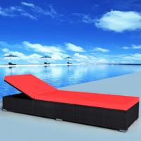 Ligbed met kussen poly rattan zwart - thumbnail