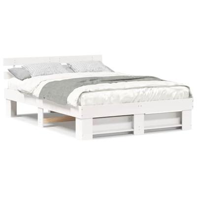 Bedframe met hoofdeinde Wit 150 x 200 cm Massief grenenhout Bedframe met hoofdeinde Wit 150 x 200 cm Massief grenenhout
