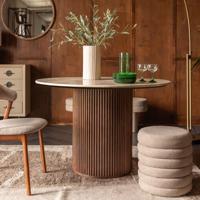 Dutchbone Ronde Eettafel 'Arda' Walnoot en travertin, 115cm - thumbnail