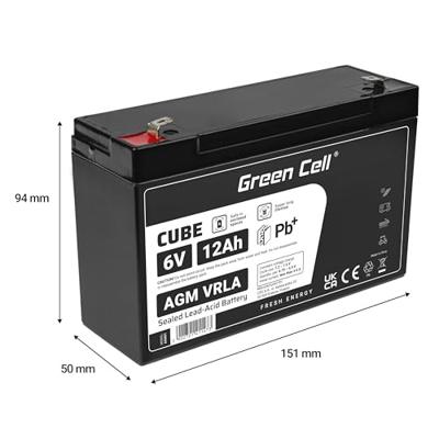 Green Cell Green Cell - USV-Akku - 1 x Batterie - Sealed Lead Acid (SLA) Loodaccu 6 V 12 Ah Loodvlies (AGM) (b x h x d) 151 x 94 x 50 mm Kabelschoen 4.8 mm