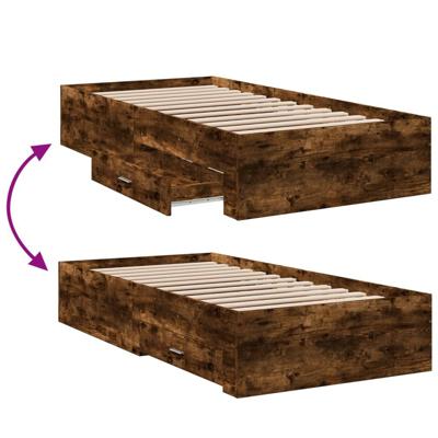 Bedframe met lades bewerkt hout gerookt eikenkleurig 75x190 cm