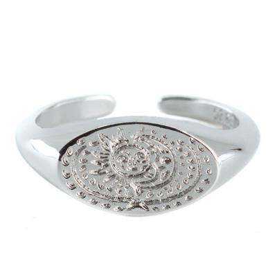 Verstelbare Ring Zon/Maan Zegel Koper Zilverkleurig