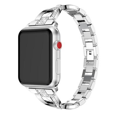 X-vormige Diamond-bezaaid Solid RVS polsband horlogeband voor Apple Watch serie 3 & 2 & 1 38mm (zilver)