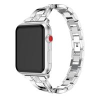 X-vormige Diamond-bezaaid Solid RVS polsband horlogeband voor Apple Watch serie 3 & 2 & 1 38mm (zilver) - thumbnail