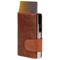 Juscha JU-962508 Pasjeshouder Clicksafe RFID Buffelleer COGNA/ZI 8 Pas Met Opbergvak Voor Muntgeld - thumbnail