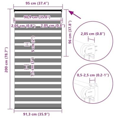 VidaXL Zebra rolgordijn 95x200 cm stofbreedte 90,9 cm polyester wit
