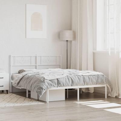 Bedframe met hoofdbord metaal wit 120x200 cm Bedframe met hoofdbord metaal wit 120x200 cm