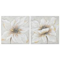 Schilderij Home ESPRIT Wit Beige Canvas Hout MDF Bloem Romantiek 50 x 2,5 x 50 cm (2 Stuks) - thumbnail