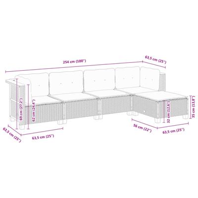 5-delige Loungeset met kussens poly rattan grijs - thumbnail