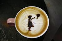 Schilderij - Banksy, meisje met ballon, Hoop, Latte Art , Beige Bruin , 3 maten , Wanddecoratie - thumbnail