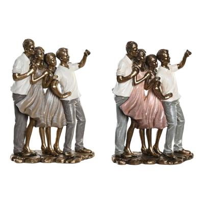 Decoratieve figuren DKD Home Decor 18 x 10 x 25 cm Roze Gouden Wit Familie (2 Stuks)