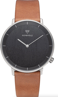 Kerbholz 4251240415734 Horloge Mattis Darkwood hout-staal-leder zilverkleurg-cognac-zwart 42 mm Kerbholz 4251240415734 Horloge Mattis Darkwood hout-staal-leder zilverkleurg-cognac-zwart 42 mm