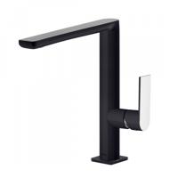 Wastafelmengkraan Tres Loft Colors 1-Hendel Uitloop Recht 22 cm Rond Zwart Chroom - thumbnail