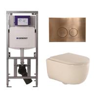 QeramiQ Dely Swirl Toiletset - 36.3x51.7cm - Geberit UP320 inbouwreservoir - met Burda frame - 35mm zitting - koperen bedieningsplaat - ronde knoppen - beige 0701131/SW706196/SW1000771/SW1026259 - thumbnail