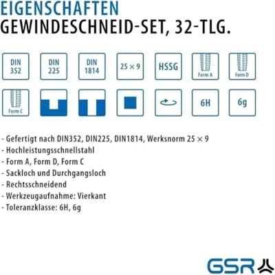 GSR 00708070 Schroefdraadsnijderset 32-delig HSS-G Metrisch M3 - M12