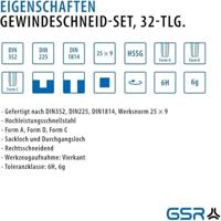 GSR 00708070 Schroefdraadsnijderset 32-delig HSS-G Metrisch M3 - M12 - thumbnail