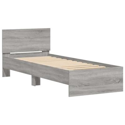 Bedframe met hoofdbord bewerkt hout grijs sonoma 75x190 cm