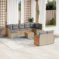 10-delige Loungeset met kussens poly rattan beige - thumbnail