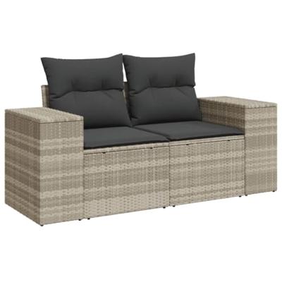 10-delige Loungeset met kussens poly rattan lichtgrijs