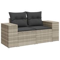 10-delige Loungeset met kussens poly rattan lichtgrijs - thumbnail