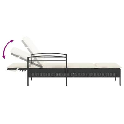 Ligbed met kussen 63x200x81 cm poly rattan zwart - thumbnail