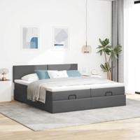 Ottoman bed met matrassen 200x200cm stof donkergrijs - thumbnail