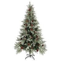 Kerstboom met dennenappels 195 cm PVC en PE groen en wit - thumbnail