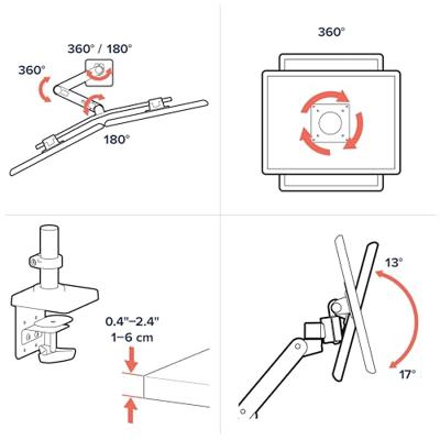 Ergotron 45-684-293 TV-tafelhouder 68,6 cm (27) In hoogte verstelbaar, Kantelbaar