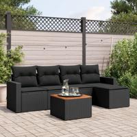 6-delige Loungeset met kussens poly rattan zwart - thumbnail