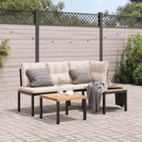 3-delige Loungeset met kussens gepoedercoat staal zwart - thumbnail