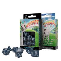Shimmering Llama Dice Set Glittering dark Blue & White (7) - thumbnail