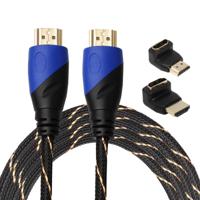 3m HDMI 1.4 Version 1080P Woven Net Line Blue Black Head HDMI Male to HDMI Male Audio Video Connector Adapter Cable with 2 Bending HDMI Adapter Set - thumbnail