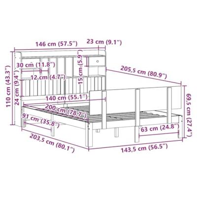 Bed met boekenkast zonder matras grenenhout wit 140x200 cm