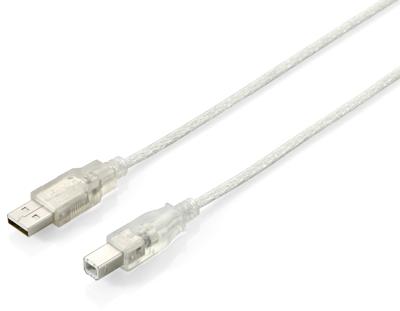USB 2.0-kabel A/stekker - B/stekker, 5 m, dubbel afgeschermd, zilver/transparant