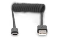 Digitus AK-300430-006-S USB-kabel USB 2.0 USB-A stekker, USB-C stekker 1.00 m Zwart Stekker past op beide manieren, Afgeschermd (dubbel), Flexibel, Spiraalkabel - thumbnail