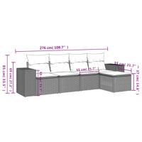 6-delige Loungeset met kussens poly rattan grijs - thumbnail