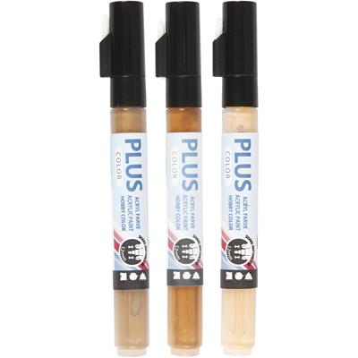 Plus Color marker, l: 14,5 cm, lijndikte 1-2 mm, licht beige, goud, raw sienna, 5,5 ml, 3 stuk/ 1 doos