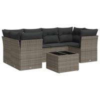 7-delige Loungeset met kussens poly rattan grijs - thumbnail