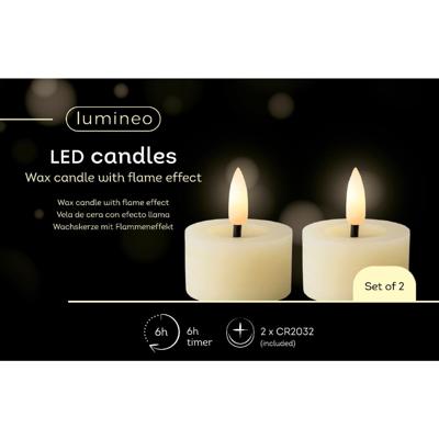 Lumineo ledtheelicht d4h5cm 2st creme