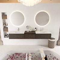 MONDIAZ BUKLA 220cm badmeubel met module 60 kleur Dark Brown met 3 lades. Wastafel CLOUD dubbel 2 kraangaten kleur Talc. - thumbnail