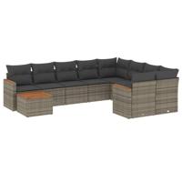 10-delige Loungeset met kussens poly rattan grijs - thumbnail