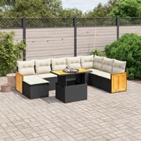 9-delige Loungeset met kussens poly rattan zwart - thumbnail