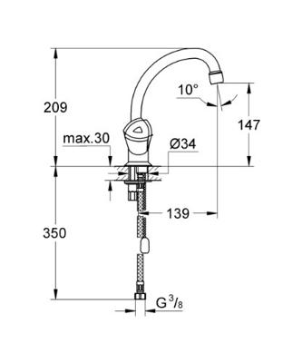 Wastafelkraan Grohe Costa Trend Mengkraan met Ketting