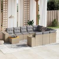 11-delige Tuinset met kussens poly rattan beige - thumbnail